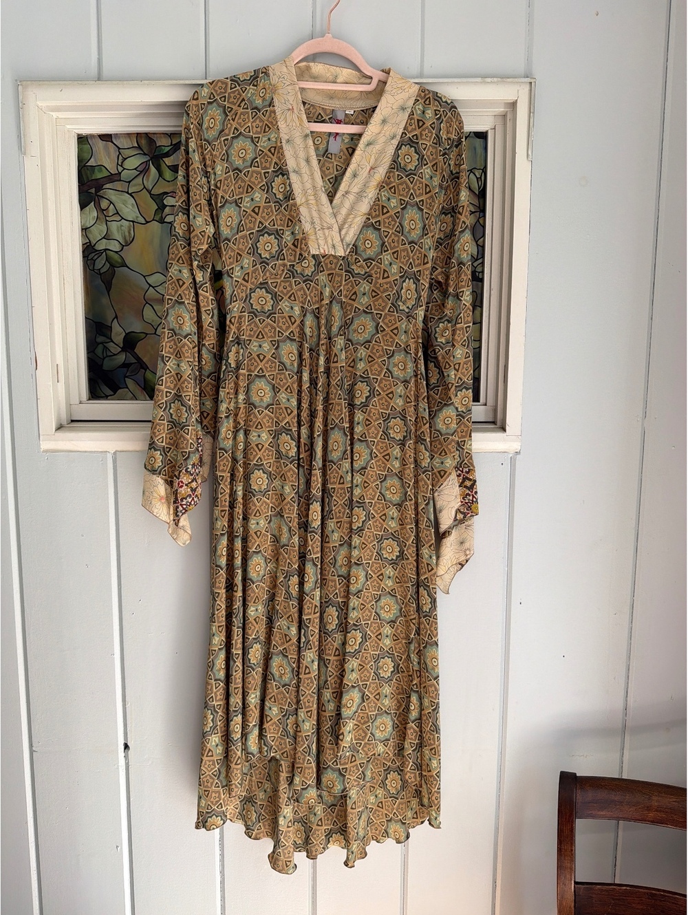 Biya Johnny Was Silk Midi Dress with Geometric and Floral Pattern, Size S